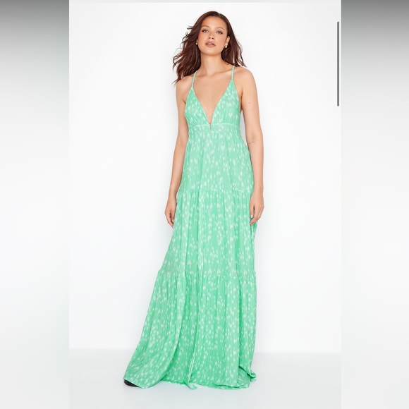 Tall Mint Green Spot Print Cross Back Tiered Maxi Dress - Picture 1 of 6